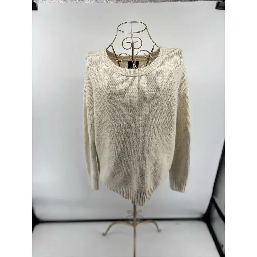 American Eagle Vintage Boyfriend Crewneck Sweater Size M Cream Metallic